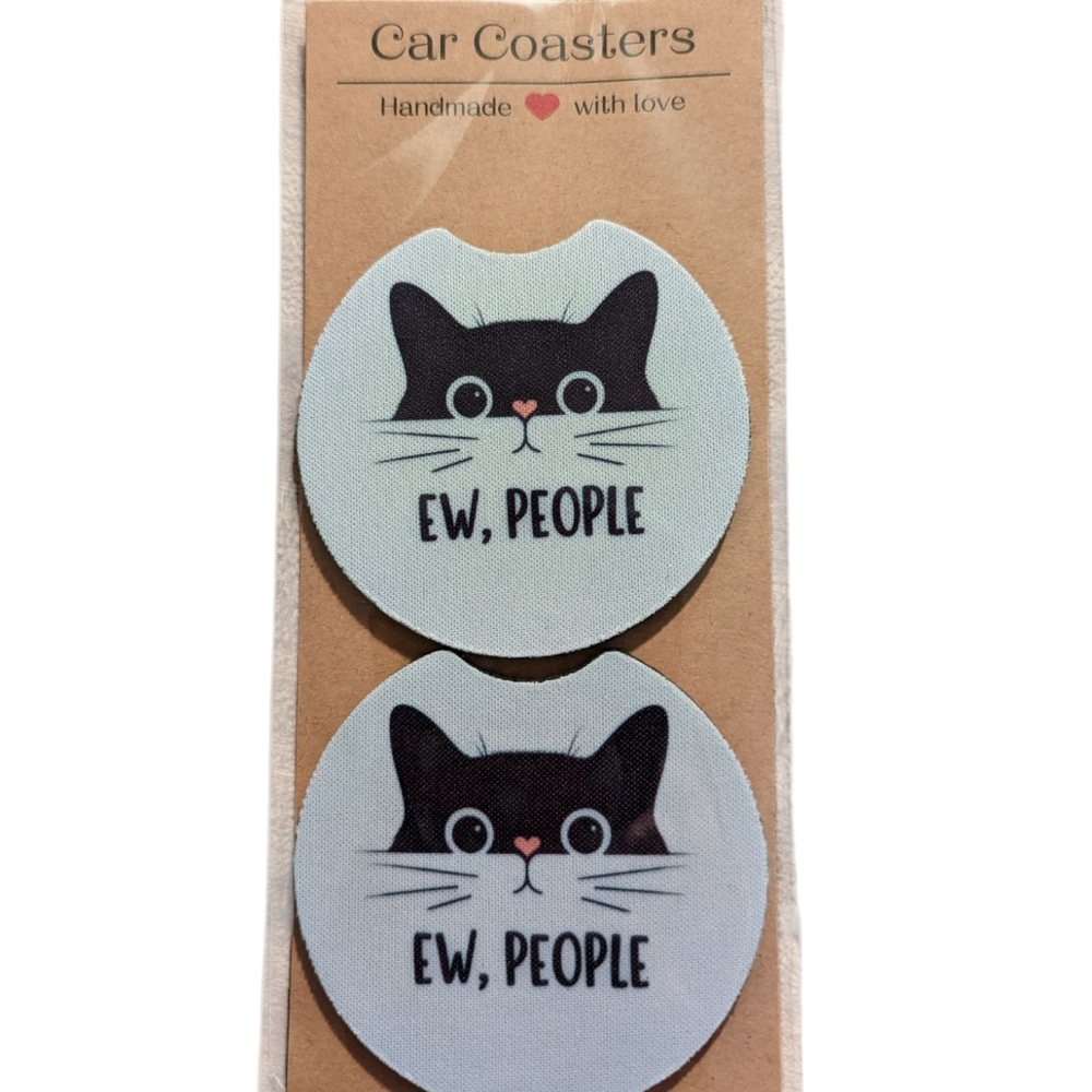 Car Coaster Set - Ew, People Cat - Handmade
